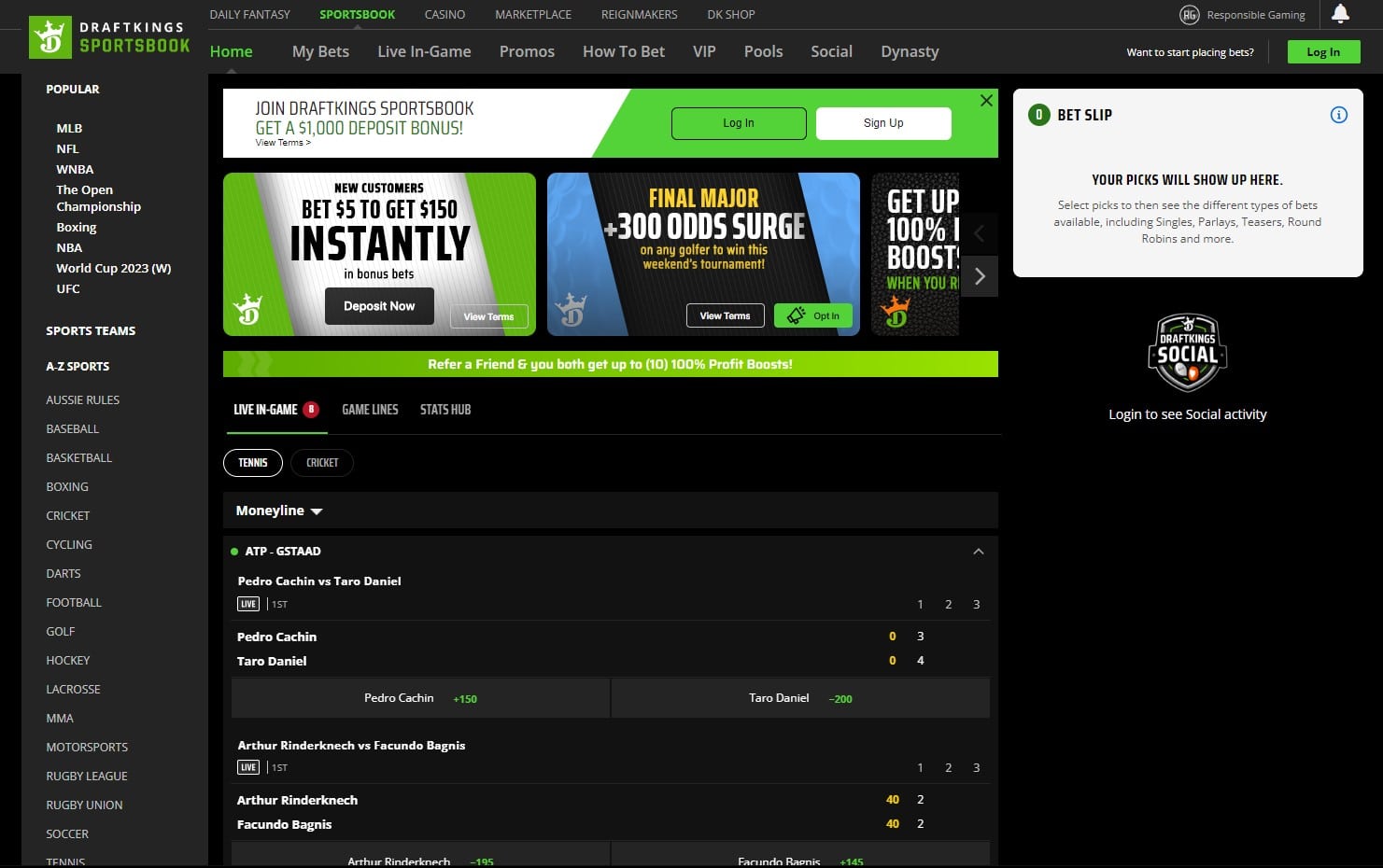 DRAFTKINGS homepage