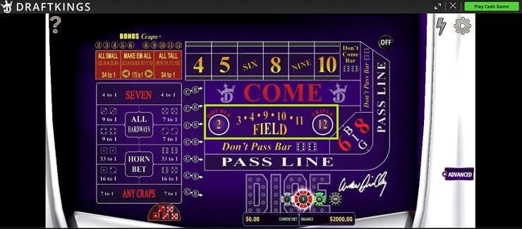 DraftKings Craps Field Bets