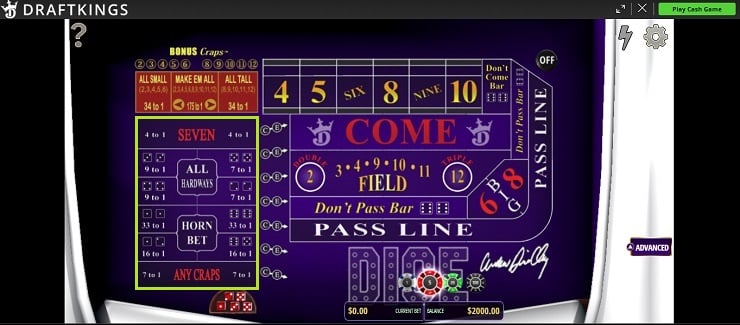 DraftKings Craps Proposition Bets