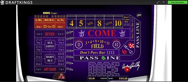 DraftKings Craps Step 2 Roll the Dice