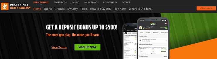 DraftKings Daily Fantasy Homepage Vermont