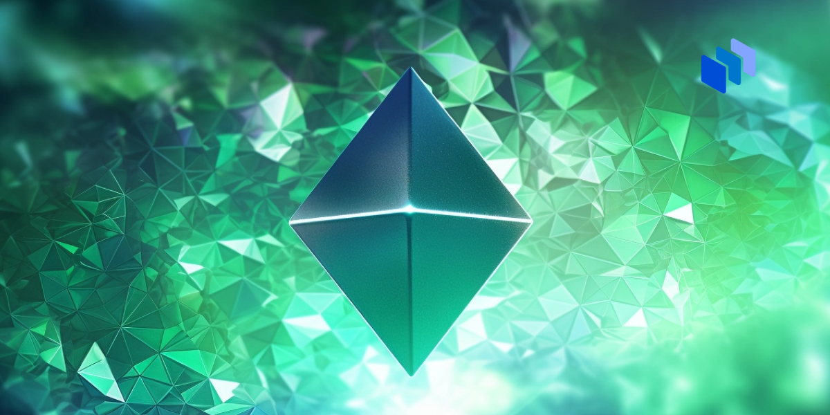 Ethereum (ETH) logo on a crystal background