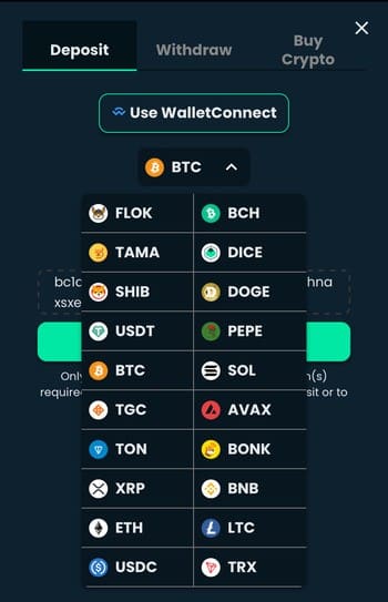 Mega Dice Crypto Deposit