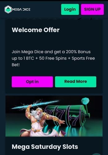 Mega Dice Welcome Offer