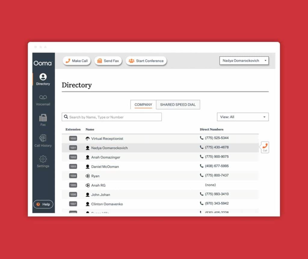 Ooma dashboard