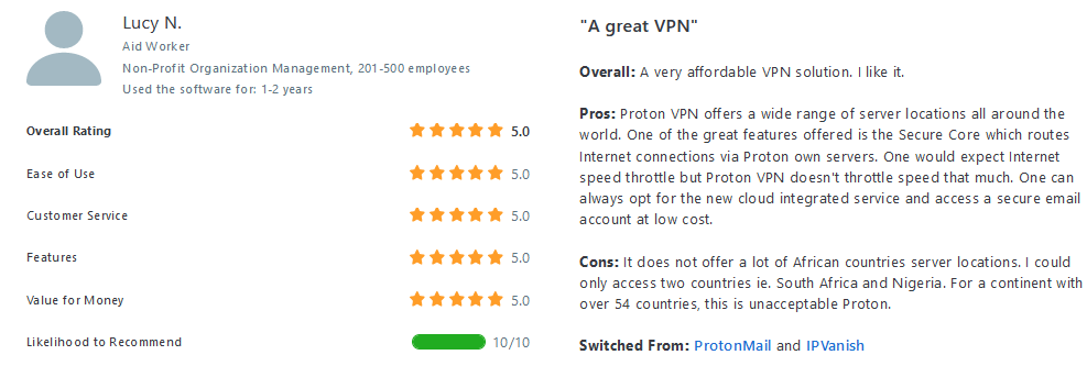 Proton VPN reviews on GetApp
