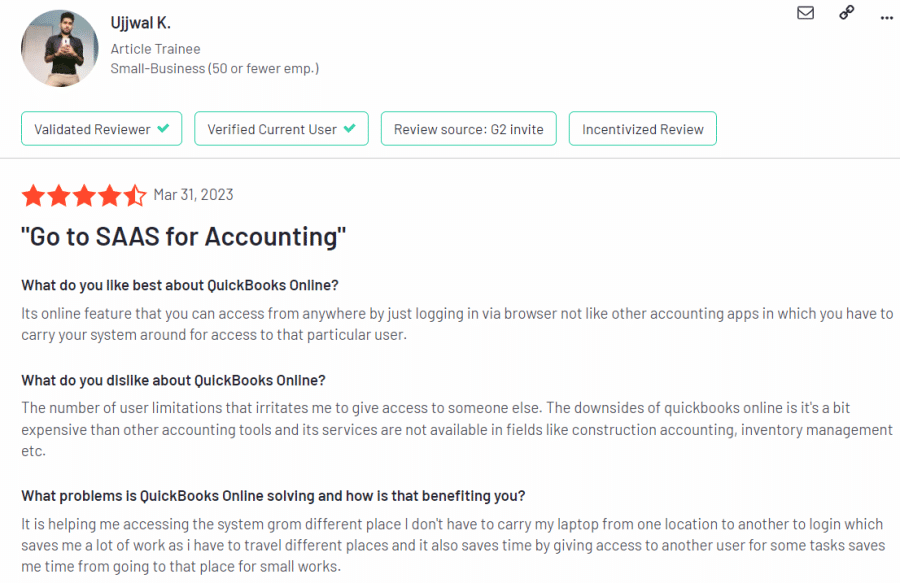 Intuit QuickBooks Online Review By Customer