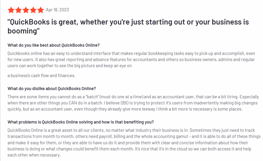 QuickBooks Online Review by online customer