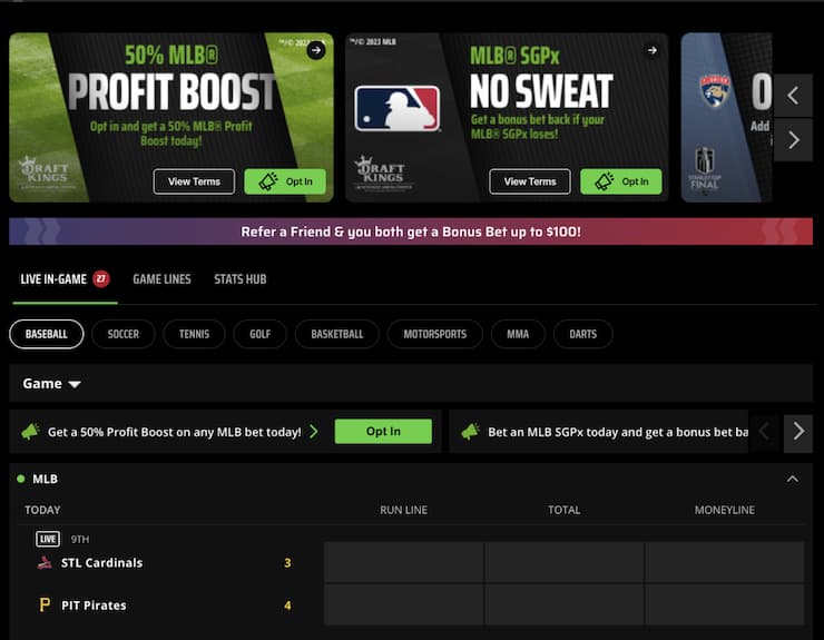DraftKings Massachusetts Sports Betting Page