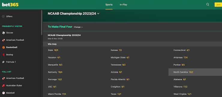 bet365 - march madness betting lines