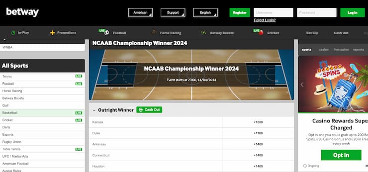 betway - ncaab futures lines