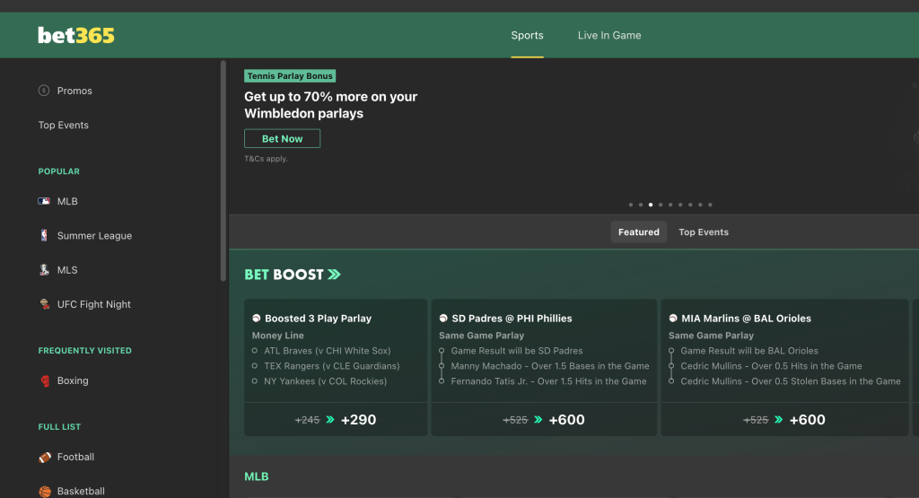 bet365 Main CO Betting Page