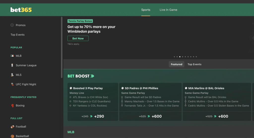 bet365 Main CO Betting Page