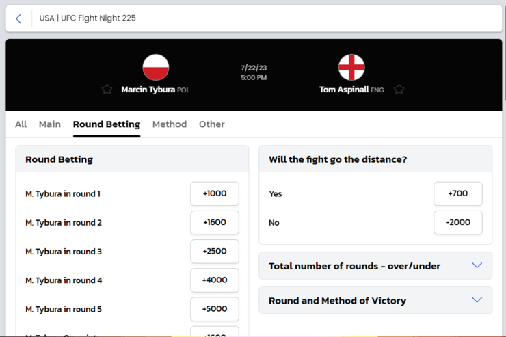 Round betting odds at BetMGM