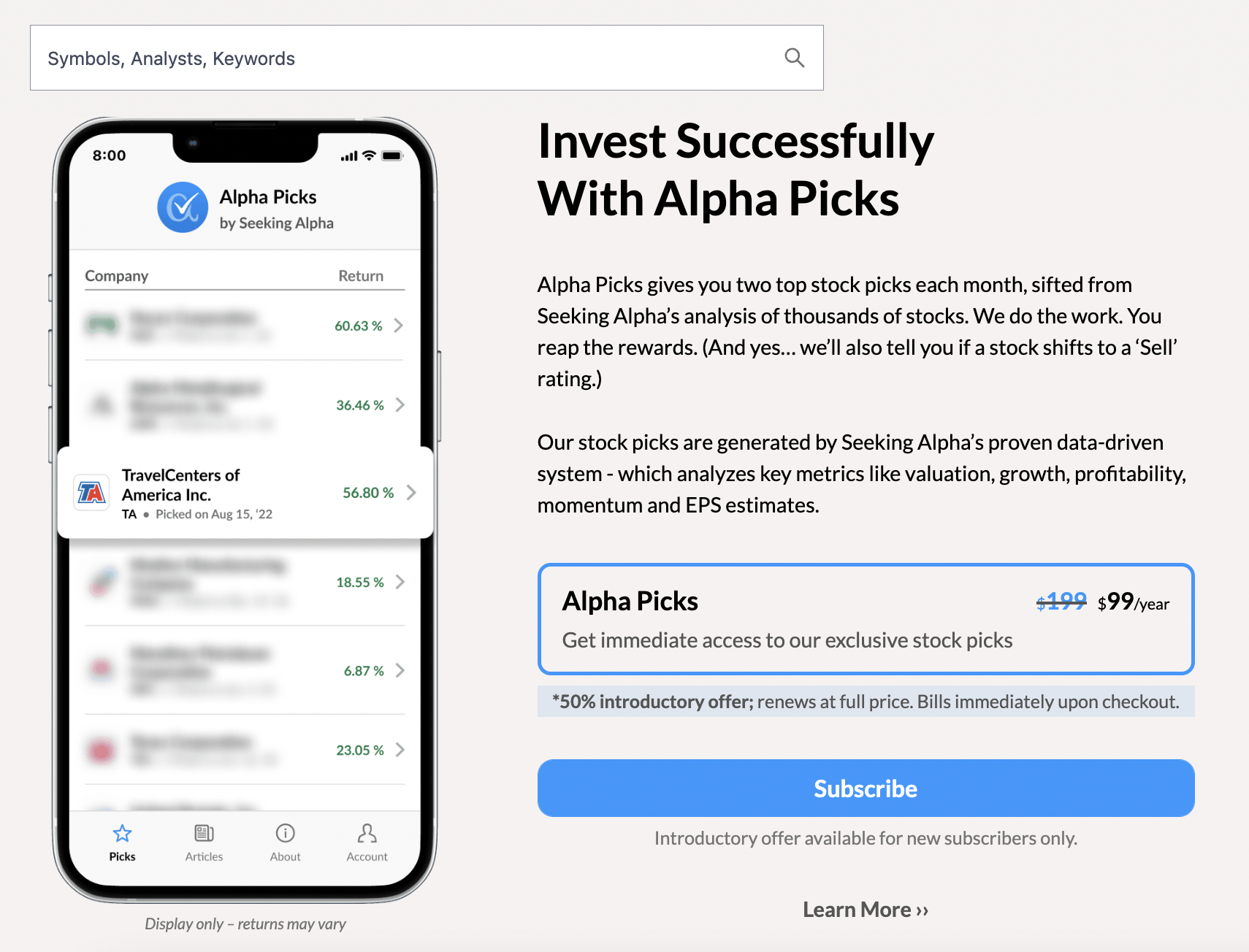 Seeking Alpha stock picking service 