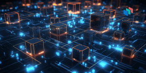 Futuristic blocks on blue and black background