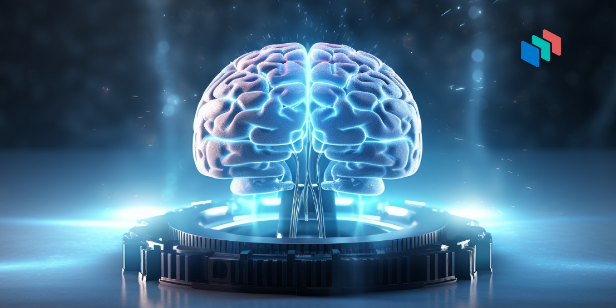 Image of a human brain illuminated in blue light