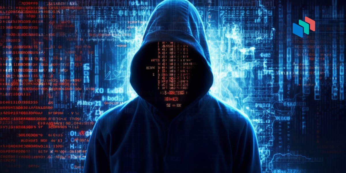 A hacker with binary code