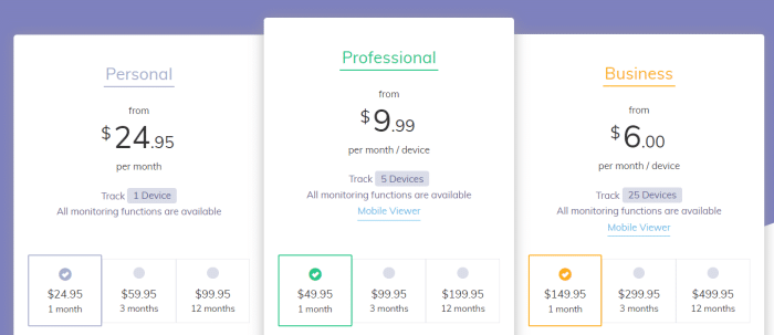 Choose between Personal, Professional or Business