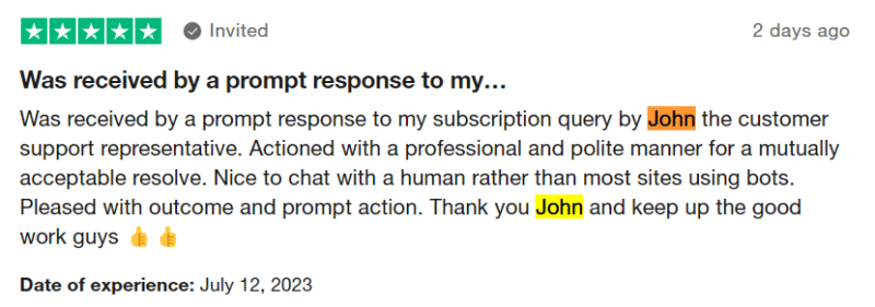 Trustpilot review of Surfshark