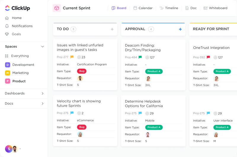 A view of task progress on ClickUp