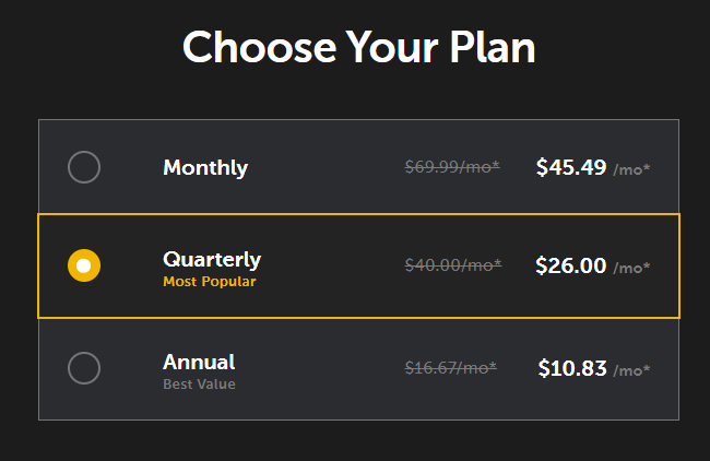 Choose between Monthly, Quarterly, or Annual