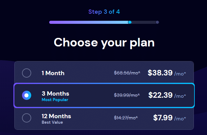 Choose between 1, 3, or 12 months