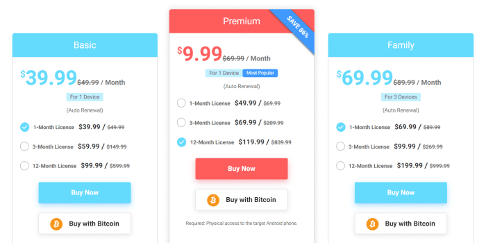 Choose between Basic, Premium, or Family (multiple devices)