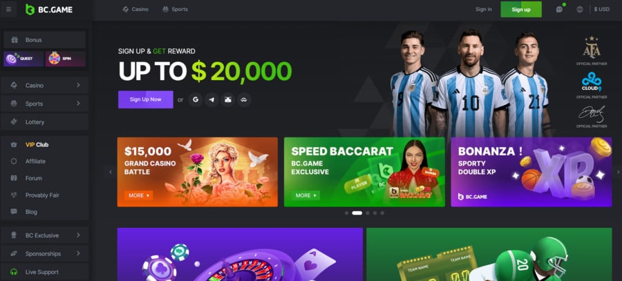 BC.Game has a sleek and modern design that comes in both light and dark mode. 