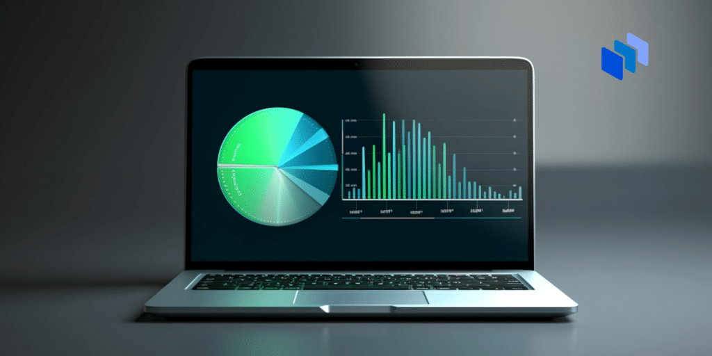 A laptop with data charts