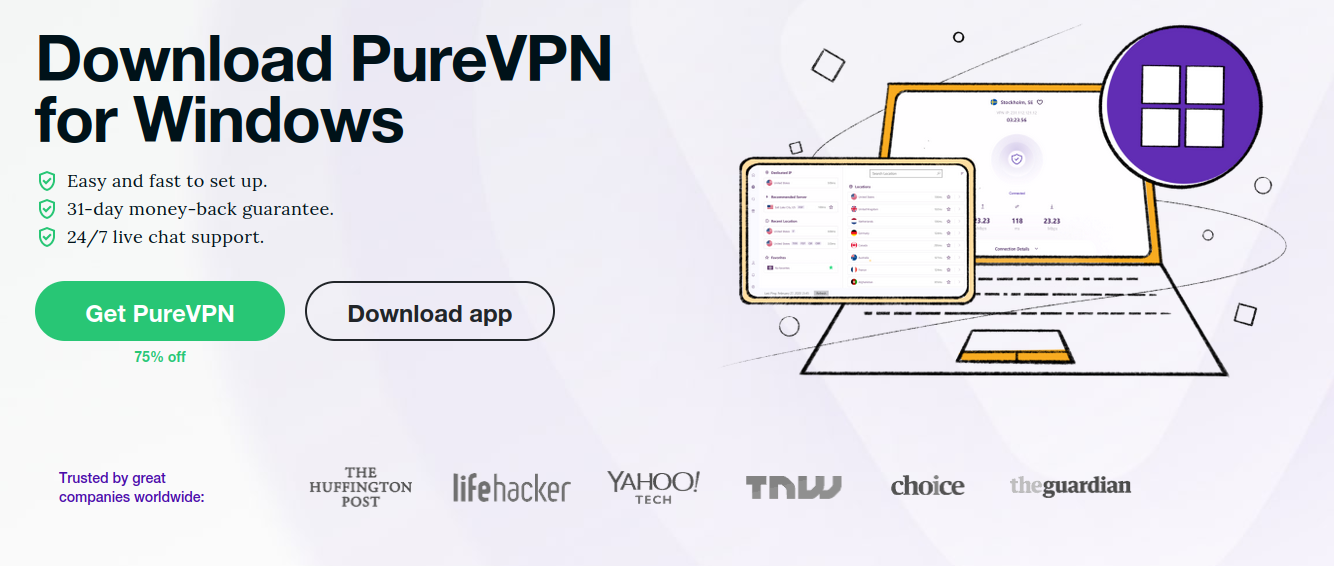 PureVPN download screen