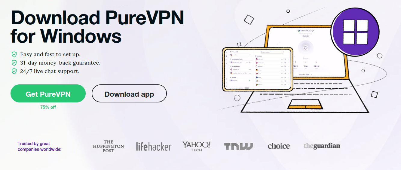 PureVPN download screen