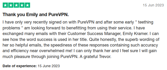 Trustpilot reviews for PureVPN