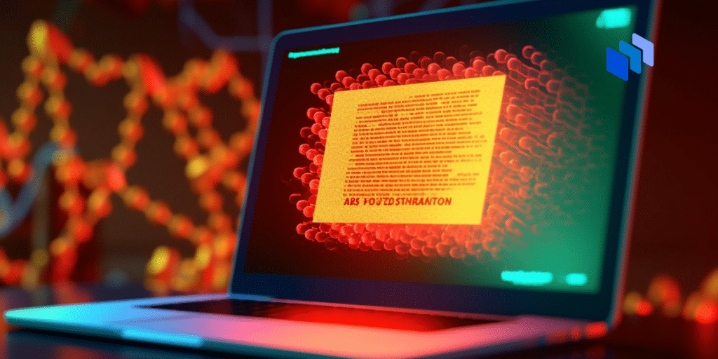 A laptop screen with malicious message