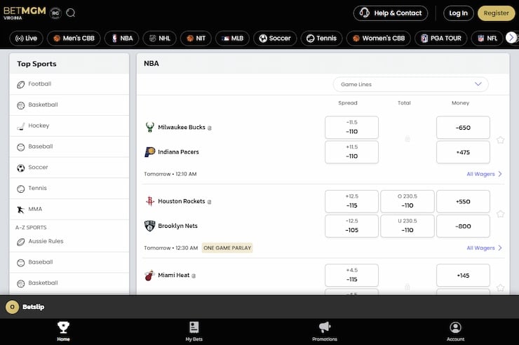 BetMGM WV Home Page