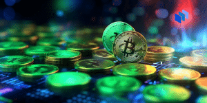 A representation of a Bitcoin sitting on top of other coins