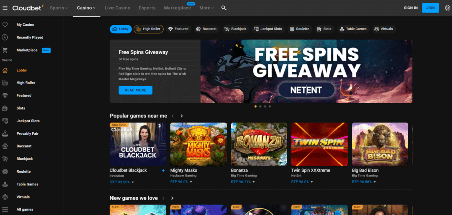 Cloudbet is primarily a sportsbook, but the casino section has everything a casino player might need