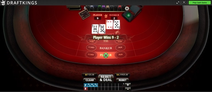 DraftKings Baccarat Player Bet