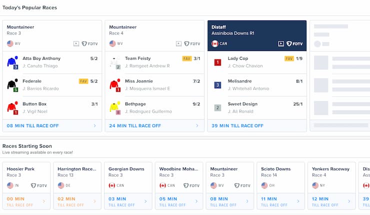 Fanduel racebook homepage