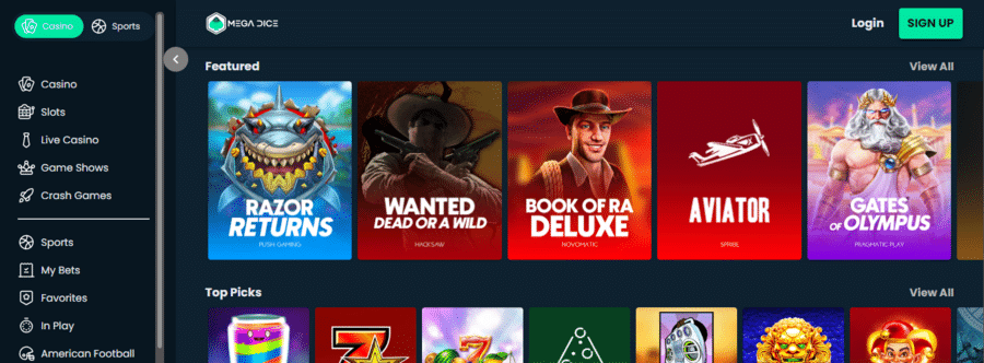 Mega Dice has some incredible live casino options