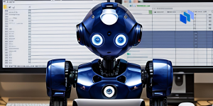 A robot looking at a spreadsheet