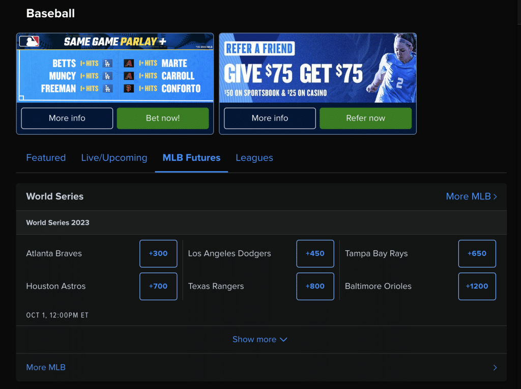 World Series futures betting page