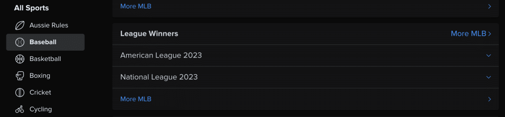 FanDuel baseball betting section
