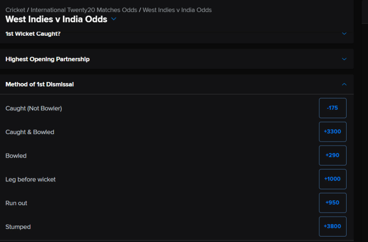 Wicket method betting.