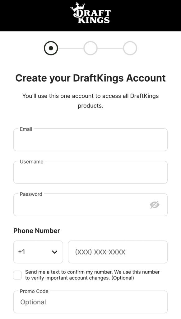 DraftKings sign up screen