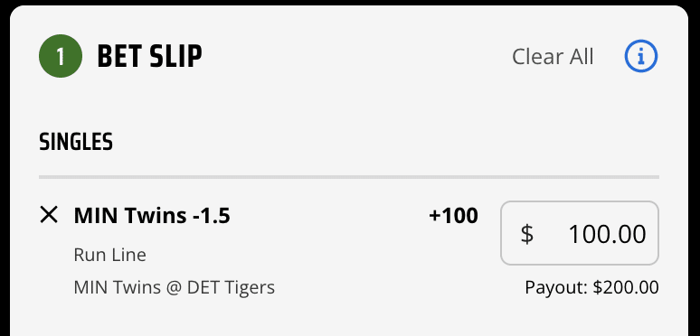 MLB bet slip DraftKings