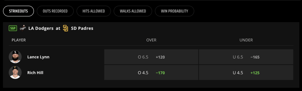 DraftKings MLB prop bet