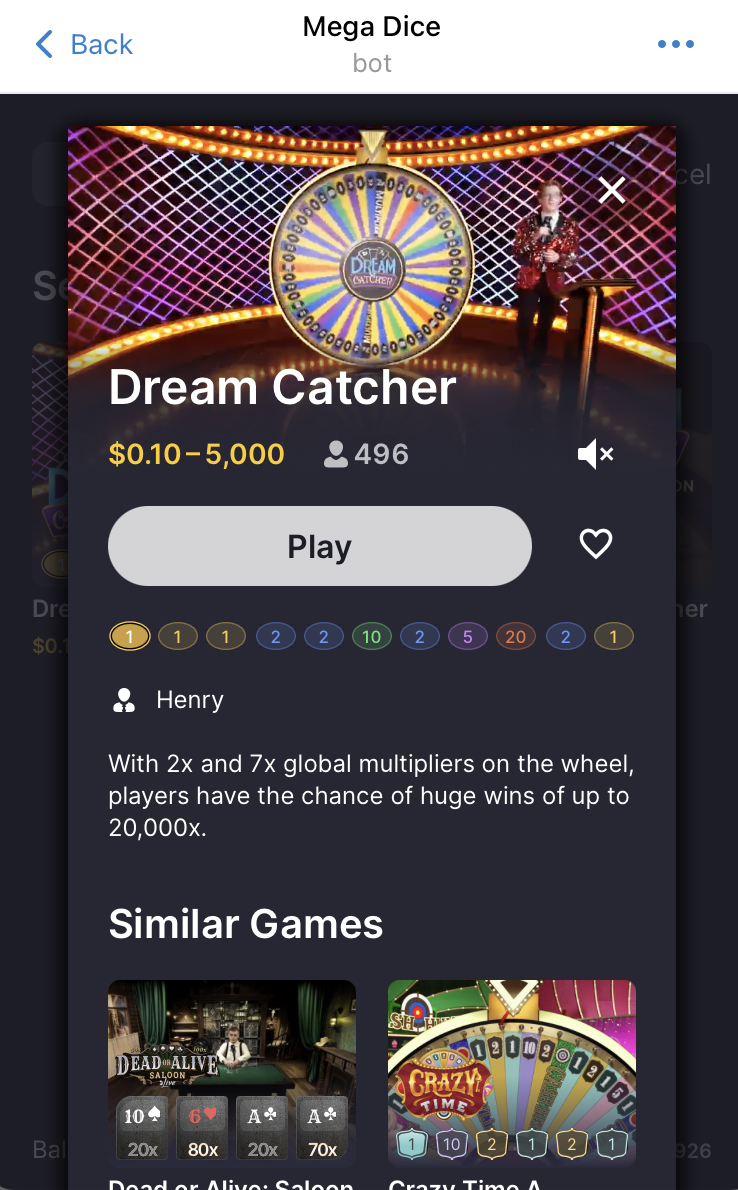 Dream Catcher casino game 