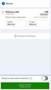 FanDuel hockey betting bet slip