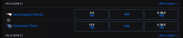 Example of PK betting. NFL markets at FanDuel.